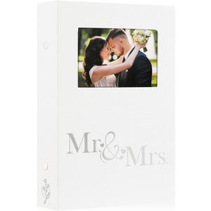 Lanpn Wedding Photo Album 4x6 300 Pocket Photos Slip in, Linen Cover Large Capacity Newlywed Marriage Window Album Hold 300 Horizontal Photos (Mr & Mrs, White)