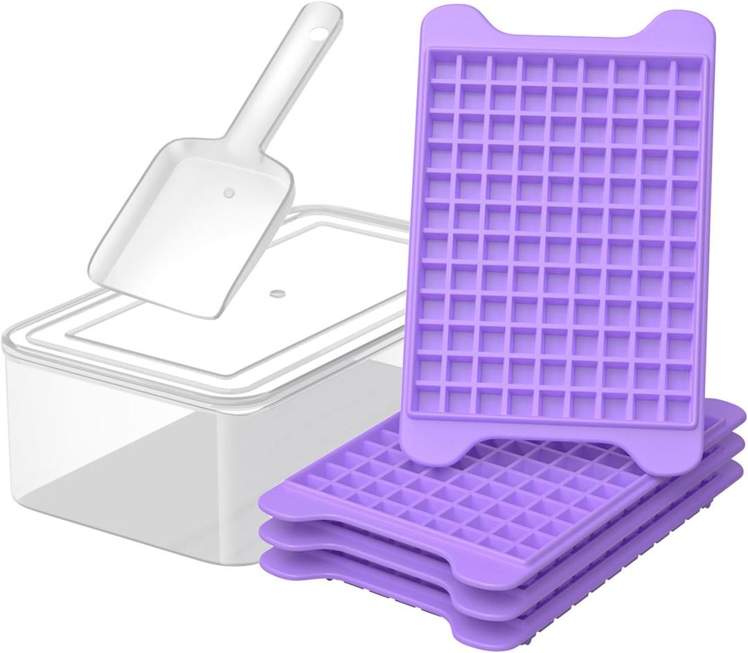 Mini Ice Cube Tray for Freezer: GGUW Nugget Ice Cube Tray with Bin - Crushed Ice Tray Making 4108 PCS Icecube - Easy Release Iced Maker Trays (Purple)