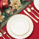 Lzerking 125 Pcs Ivory Scalloped Disposable Plates with Gold Rim, Elegent Plastic Dinnerware Set - 50 Plastic Plates, 75 Gold Silverware, Disposable Plates for Wedding Baby Shower Holiday Party
