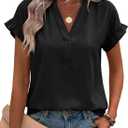 Tankaneo Womens Dressy Casual Tops Ruffle Short Sleeve V Neck Work Blouses Summer Business Casual Cotton Shirts Medium