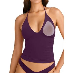 SUUKSESS Women Double Lined Halter Tank Top Summer Padded Going Out Tops Sleeveless Basic Shirts (Purple, XL)