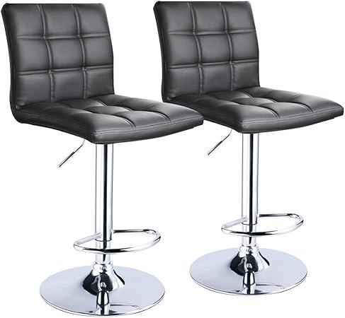 Leopard Modern Square PU Leather Adjustable Bar Stools with Back, Square Back Bar Stools Set of 2, Bar Height Swivel Barstools for Kitchen Counter (Black)