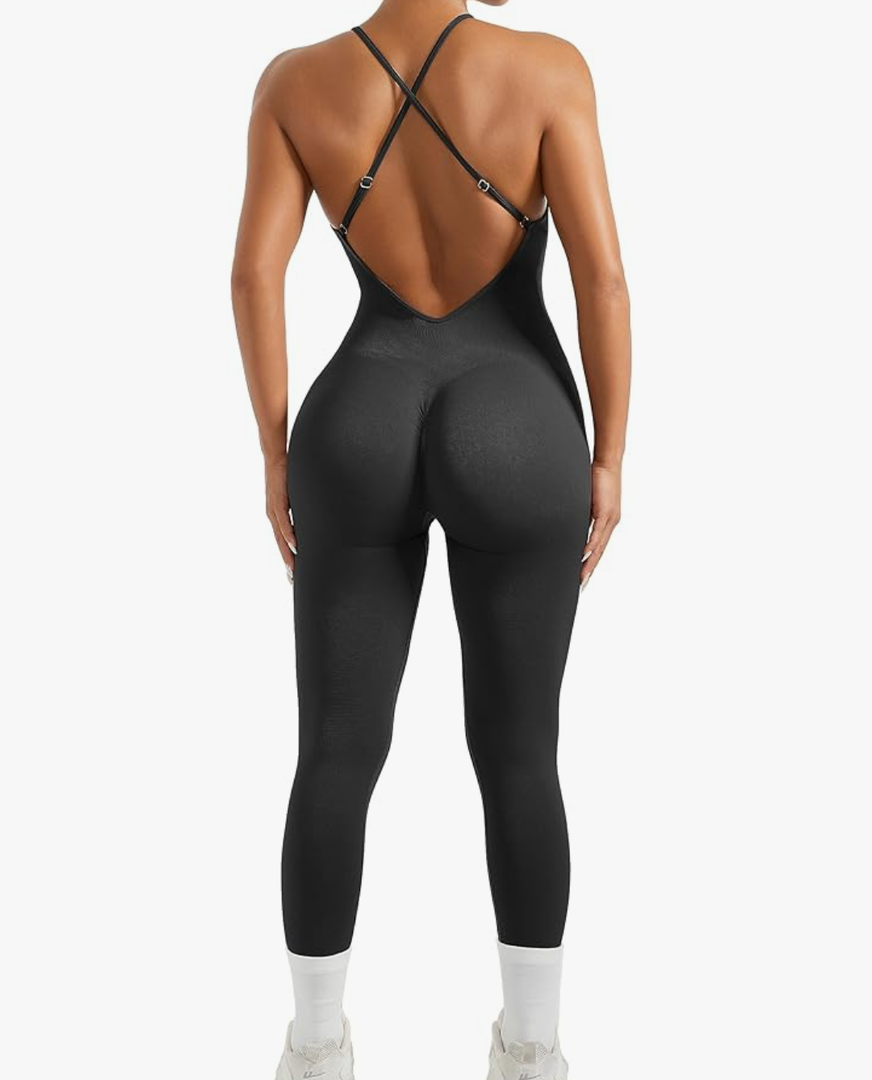 MOOSLOVER Women Strappy Backless One Piece Jumpsuits Tummy Control Padded Workout Rompers XL