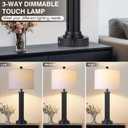 28" Tall Modern Table Lamps Set of 2 with USB C+A Ports and AC Outlet, 3 Way Touch Metal Bedside Lamps for Bedroom, Black Nightstand Lamps for Living Room