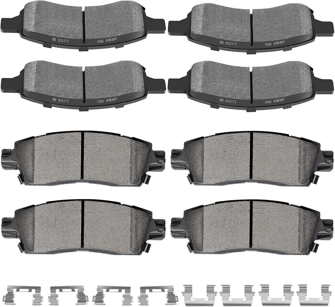 Ceramic Pads Kits,SCITOO 8pcs Brakes Pads Set fit for Buick Enclave,Rainier,for Chevy SSR,Trailblazer EXT,Traverse,for GMC Acadia,Envoy,Envoy XL,for Isuzu Ascender,9-7x,07-10 for Saturn Outlook