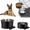 Attachable Dog Bowls for Crates, ShineMe 40oz & 60oz Dog Kennel Food and Water Bowl, 7.1 x 3.7 & 6.3 x 2.6 Dogs Crate Bowls Hanging No Spill for Large or Medium Dogs, Set of 2 Black