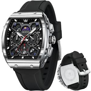 OLEVS Mens Watches Stylish Chronograph Waterproof Luminous Silicon Strap Multifunction Watches for Men Business White Men Wrist Watch