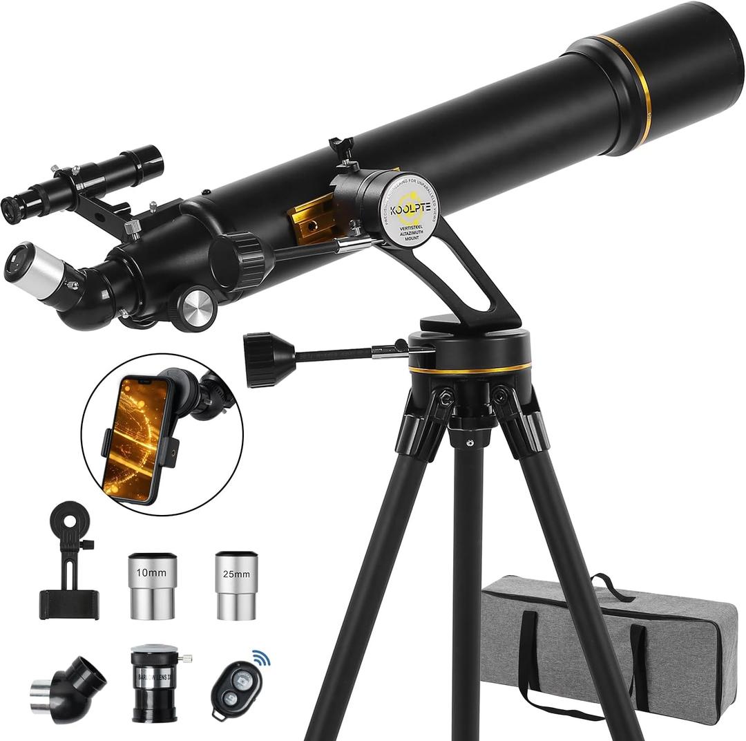Telescope, 90mm Aperture 700mm Professional Telescope for Adults, High Power with Upgraded Vertisteel AZ Slow-Motion Mount Telescopes for Astronomy Beginners, Stainless Steel Tripod, Phone Adapter,Bag