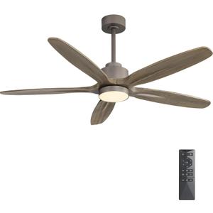 WINGBO 54" Ceiling Fan with Light - 5 Carved Solid Wood Blades, 6-Speed Reversible DC Motor, Dimmable, 3CCT, Noiseless Remote Control Ceiling Fans with Lights for Bedroom Living Room, Charcoal Gray