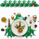 Remerry 6 Pcs Christmas Placemats Leather Triple Leaf Holly Berries Place Mats Washable Non-Slip Seasonal Winter Table Mats for Christmas Decoration Kitchen Dining Table Holiday Party