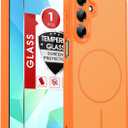 LeYi for Samsung Galaxy A16-5G Case: Samsung Galaxy A16 5G Phone Case with Screen Protector, [Magnet Fit] Solid Dual-Tone Panel Slim Skin-Feel & Full Body Shockproof for A16 Samsung Phone Case, Orange