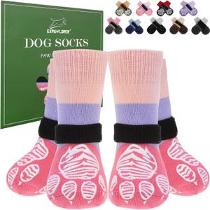 EXPAWLORER Anti Slip Dog Socks to Prevent Licking Paws, Dog Shoes for Cold Winter, Dog Booties for Hardwood Floors, Dog Boots & Paw Protectors with Grippers for Small Medium Large Senior Dogs L