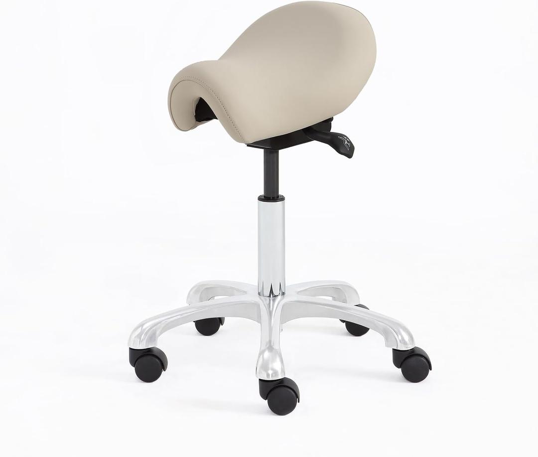 Ergonomic Saddle Stool - Adjustable Height & Tilt Saddle Stool Chair for Salon, Spa, Lash Tech, Tattoo Artist & Drafting, Beige, 12.2 inches x 15.3 inches x 21.2 inches