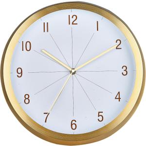 Wall Clock, Modern 12 Inch Battery Operated Wall Clocks, Silent Non-Ticking Aluminum Clock for Bedroom, Kitchen, Living Room Decor, Easy to Read, Lightweight, Gold
