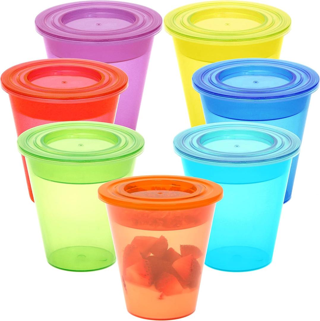 Youngever 7 Sets Plastic Parfait Cups with Lids and Inserts, Reusable Medium 8 Ounce Dessert Cups