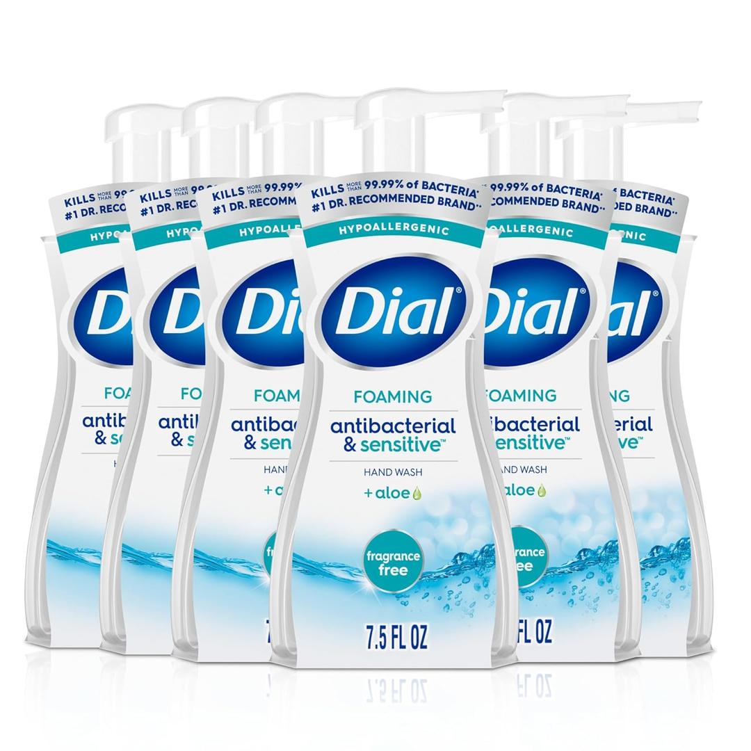 Dial Antibacterial Defense Foaming Hand Soap + Aloe, Fragrance Free, 7.5 Fl Oz (Pack of 4), DermatologistTested Hand Wash, Gentle on Skin