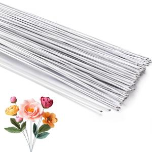 100 Pack Floral Wire 18 Gauge Crafts Florist Wire Stems Diameter 0.05In White Flower Stems for Flower Arrangement Supplies Crafts Bouquet Stem Wreath Making (14 Inch)