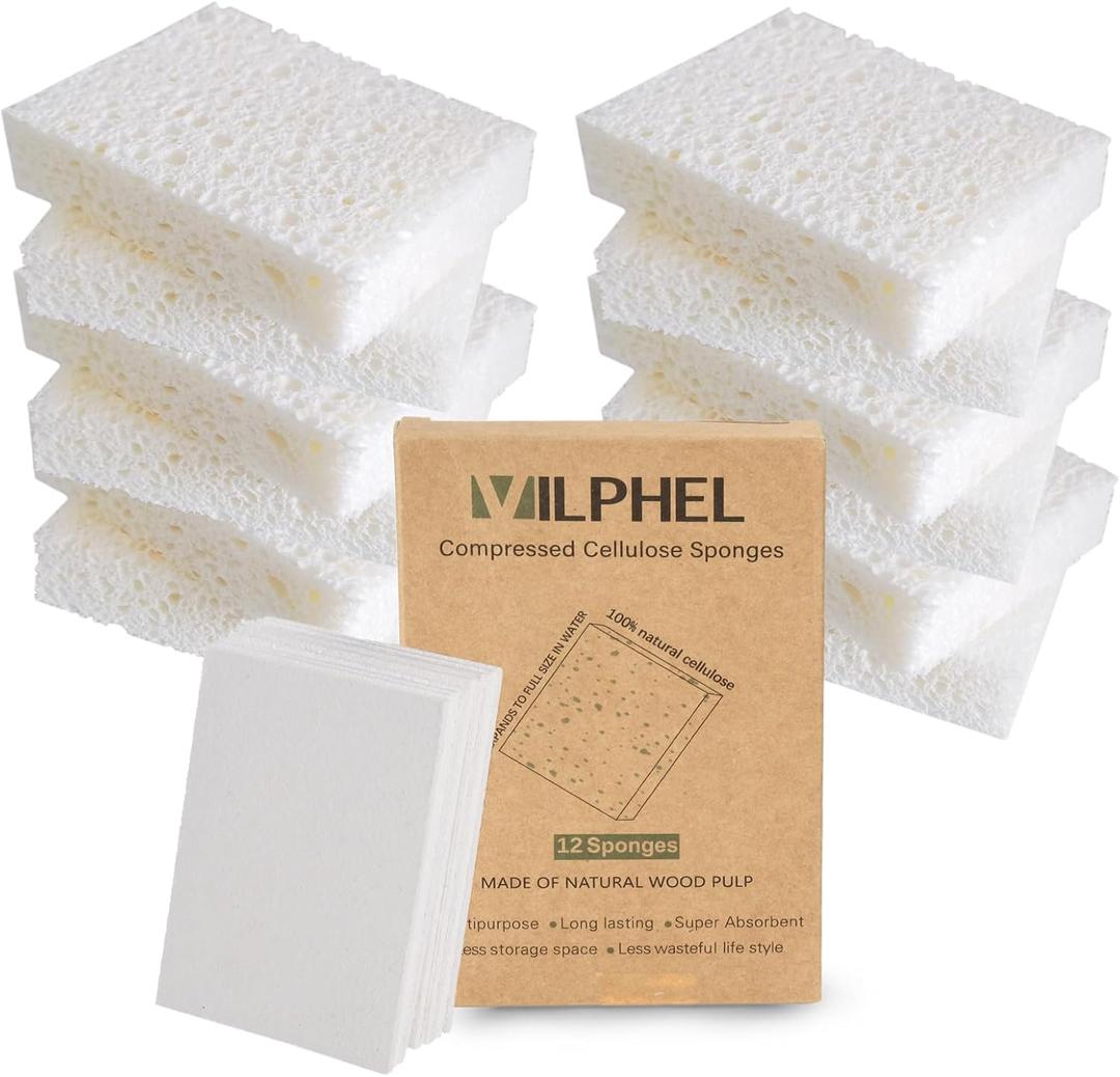 12 Pack Dishwashing Sponges Natural Cellulose Sponges Plant Based Resilient and Reusable Soft Dish Sponges for Washing Dishes DIY Craft Sponge for Fun (White)