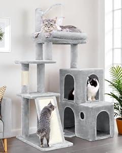 Globlazer F50 Cat Tower for Indoor Cats, 50-inch Heavy Duty Cat Tree for Big Cats, Cat Tree House with Extra-Large Padded Platform, Sisal Scratching Board, 2 Large Condos, Cloud Grey