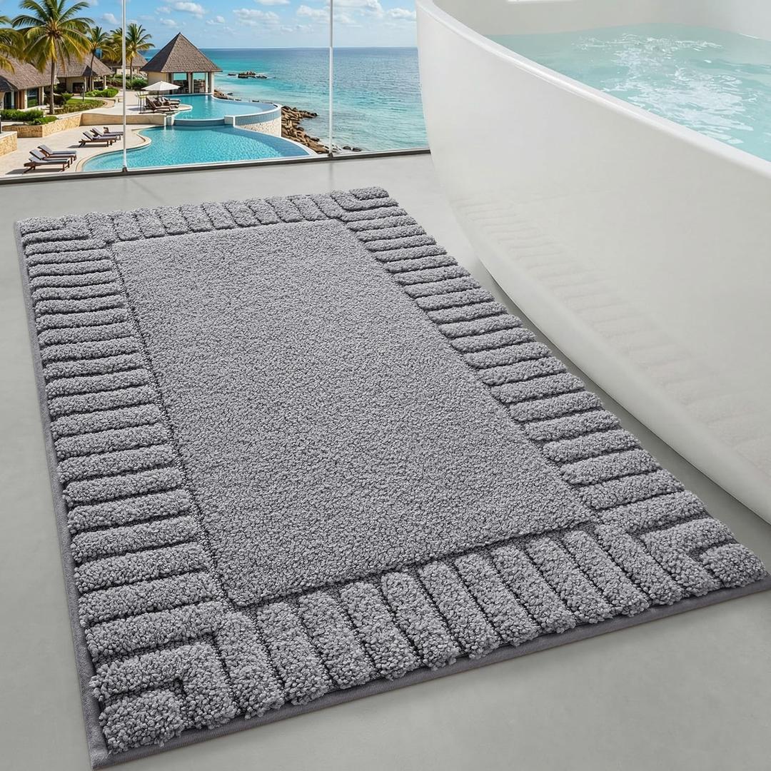 LUMI Bathroom Rugs Non Slip with Rubber Backing, Extra Soft Plush Microfiber Bath Rug Absorbent, Machine Washable Bath Mat Quick Dry for Tub, Shower, Hotel, Dark Grey, 20"x32"
