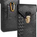 Black Crocodile Pattern PU Leather Phone Holster with 2 Pockets  Waterproof Work Cell Phone Pouch for Men, Fits iPhone 16/15/14 Pro Max & Samsung Galaxy S25+, Case Friendly, Outdoor Use