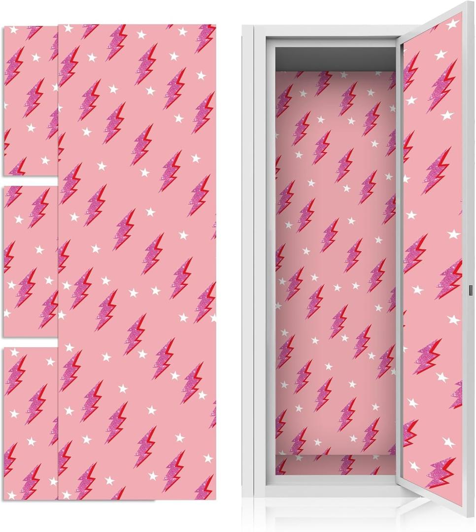 6 Pcs School Locker Magnetic Wallpaper 12" x 12" Removable Waterproof Sheet Trimmable Locker Accessories Wall Magnetic Sticker for School Supplies Back to School Essentials (Pink Lightning)
