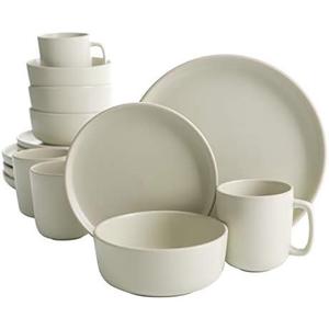 Gibson Home Zuma 16 Piece Round Kitchen Dinnerware Set, Dishes, Plates, Bowls, Mugs, Service for 4, Matte Stoneware, Cream