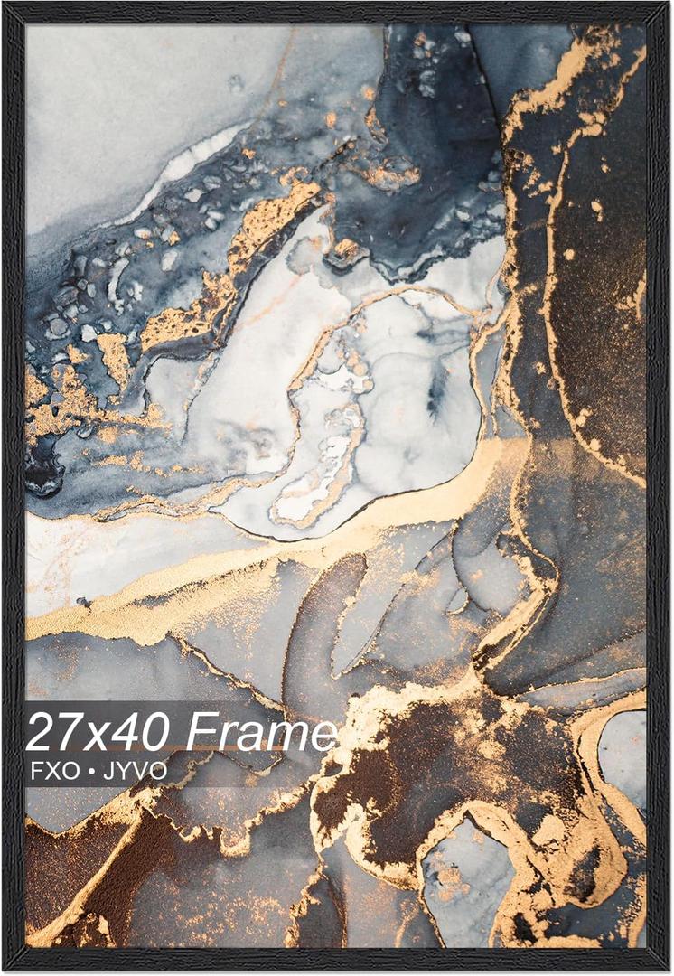 Fxojyvo Engineered Wood 27x40 Frame, Black Picture Frame for 27 x 40 Inch Poster Puzzle Photo, Light Weight 27 by 40 Poster Frame with Wood-grain for Wall - 1 Pack/Black/27 x40
