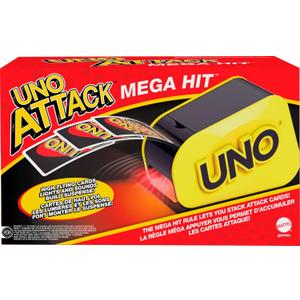 Mattel Games UNO Attack Mega Hit Card Game with Random-Action Launcher with Lights & Sounds & 112 Cards, Kid, Teen & Adult Game Night Gift Ages 7 Years & Older