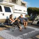 GENIMO Outdoor Rug Waterproof for Patio Decor, 8'x10' Reversible Outdoor Plastic Straw Rug Carpet, Camping Mats for Outdoor Decor, RV, Backyard, Deck, Balcony, Picnic, Grey & White