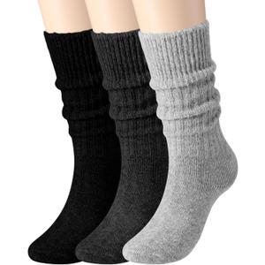 Berlune 3 Pairs Winter Wool Socks Women Warm Ribbed Knit Wool Crew Socks Thermal Cozy Lady Gift for Cold Weather Snow Boot (Monochrome)
