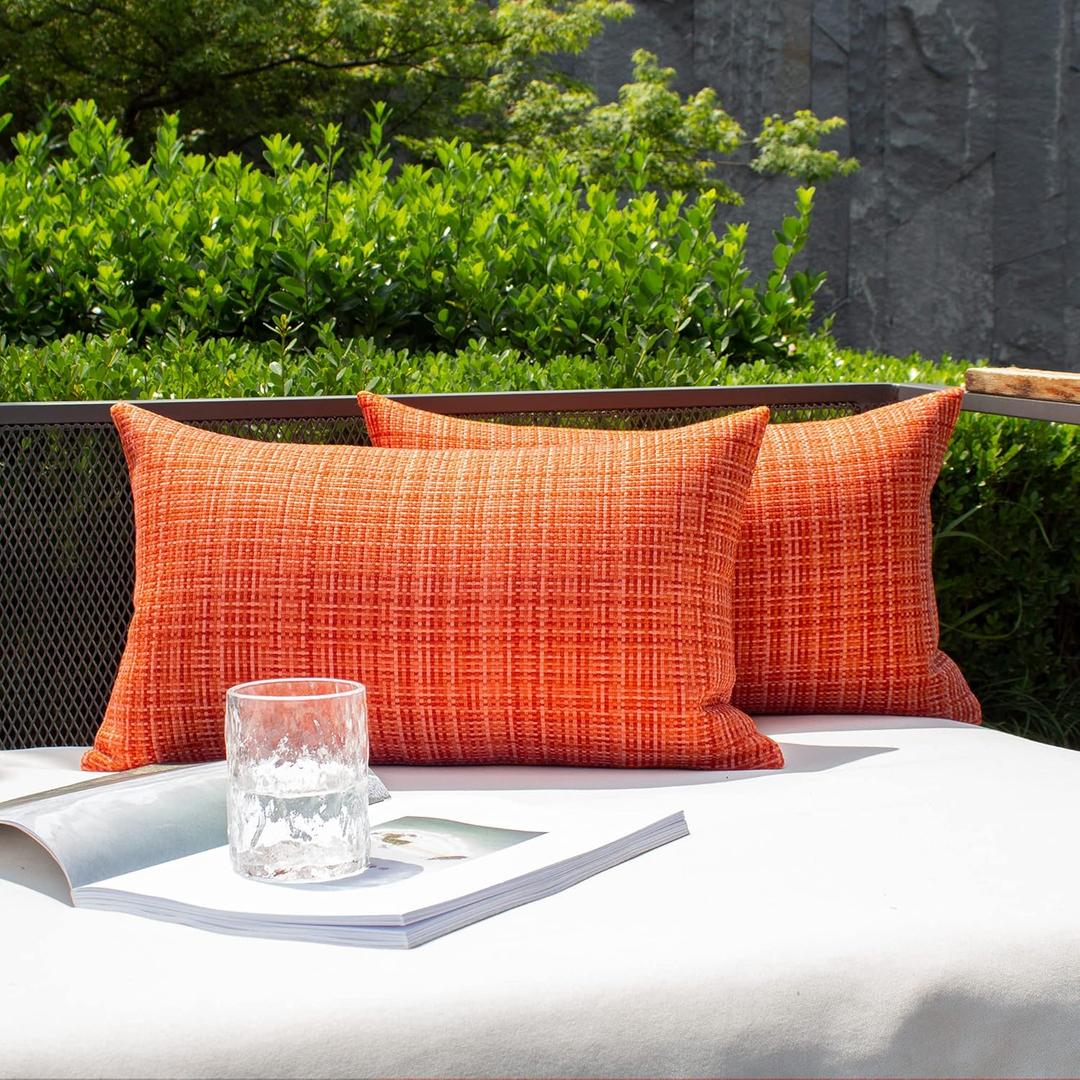 Kevin Textile Pack of 2 Decorative Outdoor Waterproof Fall Throw Pillow Covers Autumn Decorative Lumbar Pillowcases Modern Cushion Cases for Patio Couch Bench 12 x 20 Inch Orange