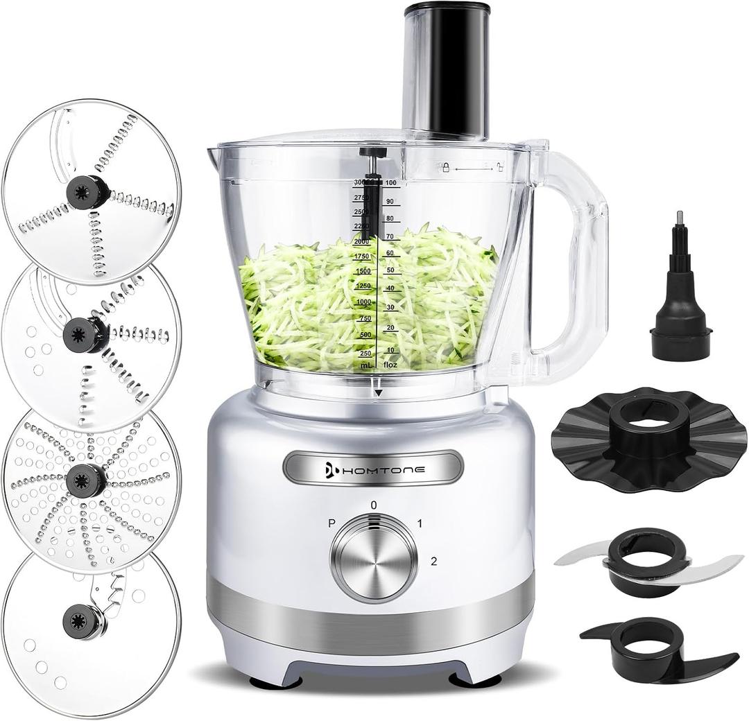 Homtone 16 Cup Food Processor Large, 9-in-1 Vegetable Chopper with 7 Blades for Shredding, Slicing, French Fry Cutting, Meat Grinding, Dough Kneading, 3 Speeds, Dishwasher Safe (Silver, 16 cup)