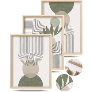 HesenDot Boho Sage Green Framed Wall Art, 12x16in High Framed Design Canvas Prints Wall Decor,Minimalist Abstract Green Poster Home Decoration for Living Room Bedrrom Gallery Office,Set of 3