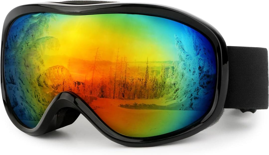 Ski Goggles Frameless Anti-Fog Windproof OTG Design Snowboard Goggles UV400 Block Eyes Protect Lens Adult Youth (Black and Red)