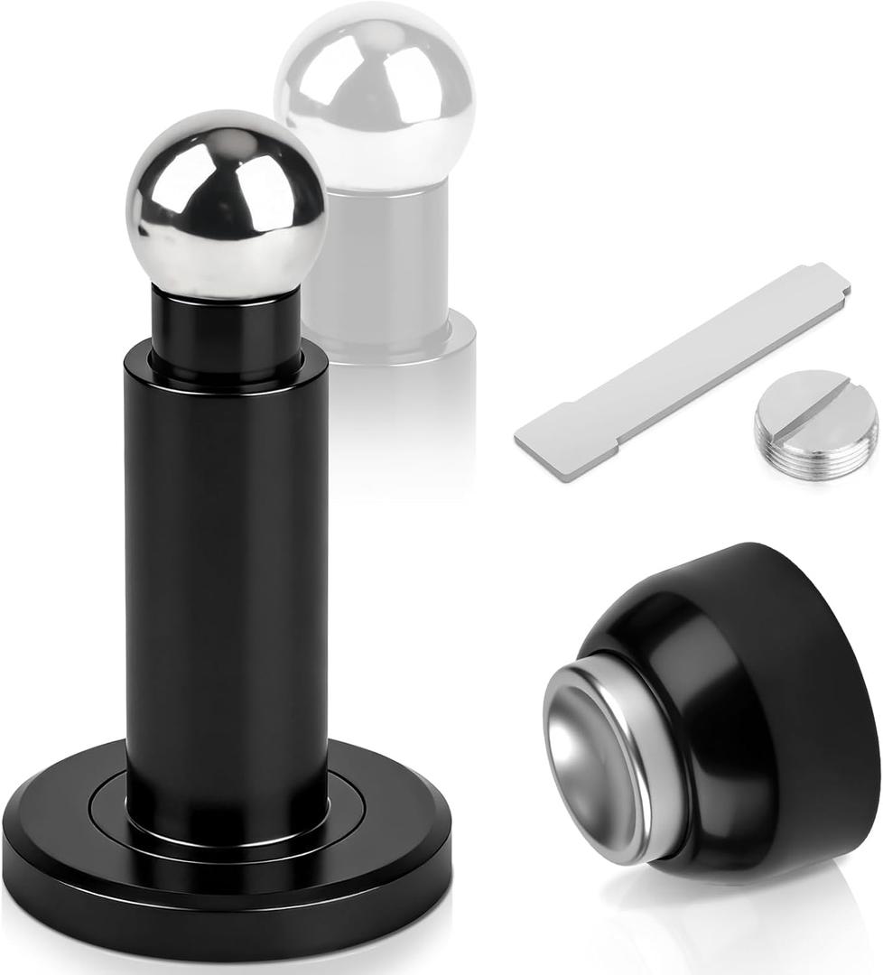 Magnetic Door Stop, Adjustable Magnetic Door Stopper Heavy Duty, Strong Magnet Door Holder Catch, Stainless Steel Black Doorstop Wall or Floor Mount