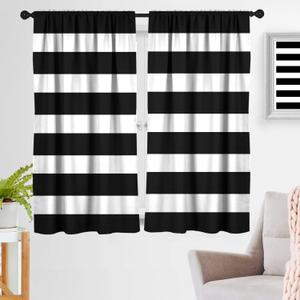 zokyer Black and White Striped Window Curtain Boys Mens Teen Kids Modern Minimalist Simple Aesthetic Art Cool 42" W x 63" L Curtains Set for Living Room Bedroom Bathroom 2 Panels Rod Pocket Drapes