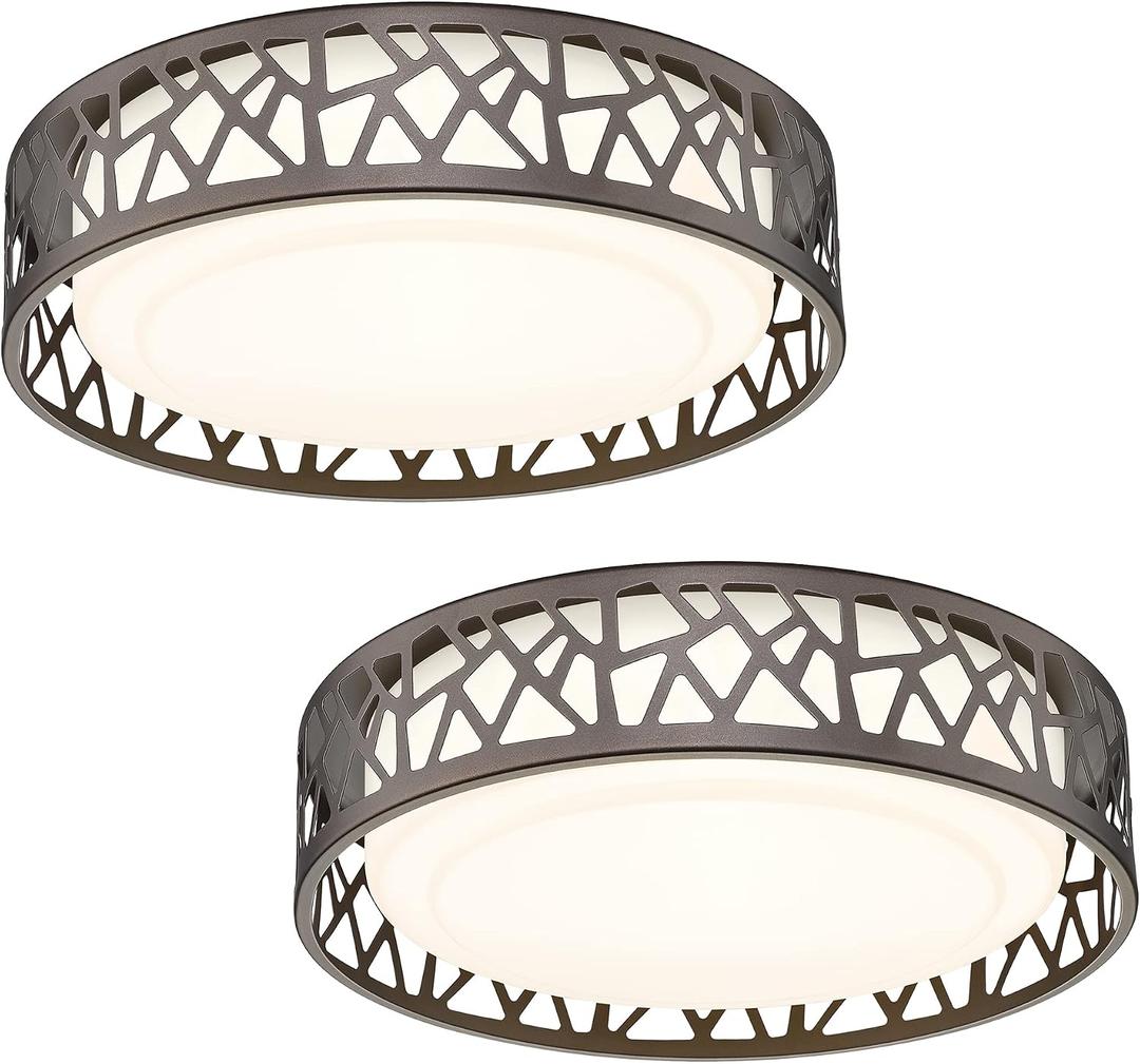 LED Flush Mount Ceiling Light 2 Pack, 14 Inch 20W Dimmable Round Deco Lighting Fixture Oil Rubbed Bronze Finished,1400 Lumens 3000K Warm White, ETL Listed Metal Body White Acrylic Lampshade, 14IN-2PK