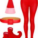 Janmercy Women's Christmas Elf Costume Holiday Elf Outfit Red Pink Elf Clothes for Adult Women Santa Cosplay Adult Costumes Hat Pants Belt and Shoes. One size