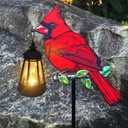 2 Pack Solar Lanterns Outdoor Decor Solar Bule Jay Lanterns Solar Cardinal Redbird Lights Metal Stake Yard Garden Decor Art Figurine Waterproof LED Lights Gifts for Mom Grandma Women (Red Bird)