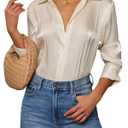 IYICLOTH Button Down Shirts for Women Business Casual Fitted Tops Long Sleeve V-Neck Work Blouse Formal,L Champagne