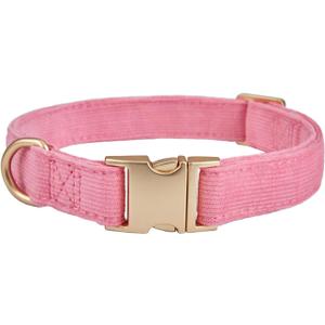 Soft Dog Collar with Metal Buckle Adjustable Durable Comfort Cotton Corduroy Collars for Large Medium Small Dogs Velvet Dog Collars, Pink (Small (Pack of 1)