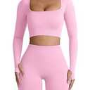 Niipty Two Piece Workout Set for Women Long Sleeve Top Matching High Waist Scrunch Butt Shorts Gym Sets Yoga Outfits - Pink S