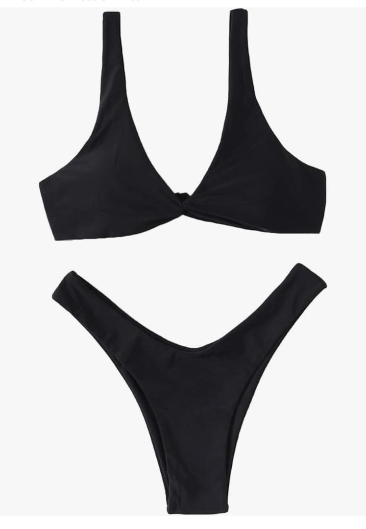 Verdusa Women's Twist Front Bikini Set High Cut Thong Tied Back Two Piece Swimsuit Size L