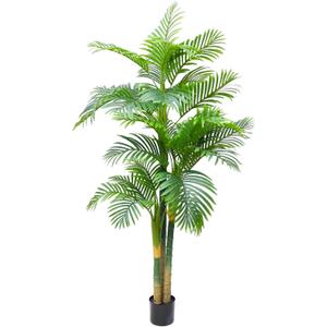 7FT Fake Palm Trees, Artificial Golden Cane Palm Tree 84IN, Green Large Tropical Palm Fake Plant in Pot for Indoor Outdoor, Living Room Outside Patio Office Home Decor