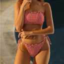 Verdusa Women's 2 Piece Striped Bandeau Bikini Set Lace Up Cheeky Swimsuits (L)