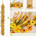 Fall Leaves Garland Thanksgiving Decor, 6ft Artificial Garland for Mantle, Flowers, Eucalyptus, Bamboo Leaf, Autumn Harvest Decorations Thanksgiving Xmas Door Windows Table Fireplace Decor (1 Piece, Golden)