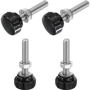uxcell 4 Sets Knurled Knobs Thumb Screws with Nuts Washers, Metric M8 x 45mm Male Thread 25mm Plastic Head, 304 Stainless Steel Stud Hand Knobs Clamping Thumbscrews Handles, Black