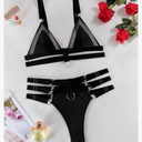 Lilosy Sexy Wireless Choker O Ring Linked Strappy Harness Lingerie Set Outfits 3 Piece M