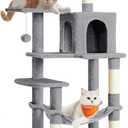 Feandrea Cat Tree, 54.2-Inch Cat Tower, Multi-Level Condo, Light Gray